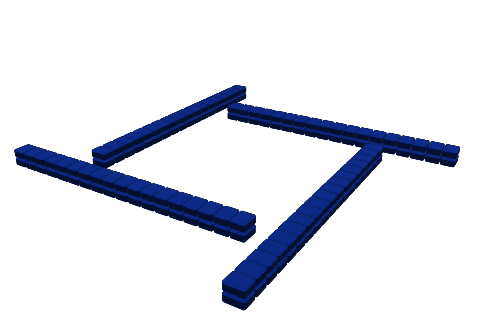 Four slightly offset Mahjong walls, each made from eighteen stacks of two face-down tiles.