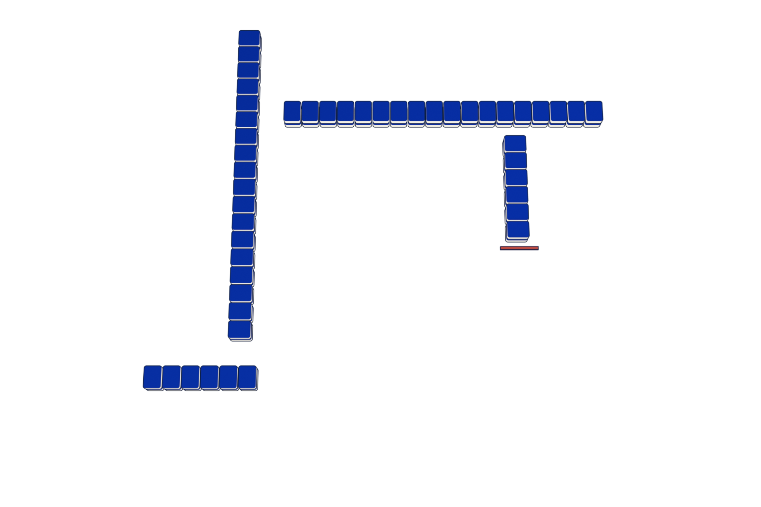 The finished wall with a clockwise arrow showing the direction of the next draw from the open wall head.